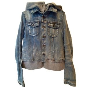 Free People Distressed Denim Jacket with Hood (*Smoke free and pet free home)